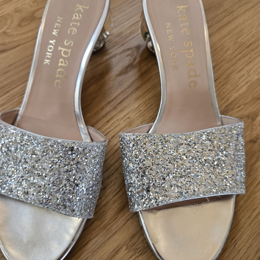 Kate Spade Glittery Silver Slide Sandals - Picture 2 of 5